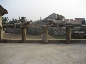 Concrete crocodiles at Aba House, Ghana