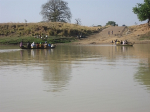 Fording the river to Daboya