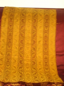 A photo of the shawl before wet-finishing
