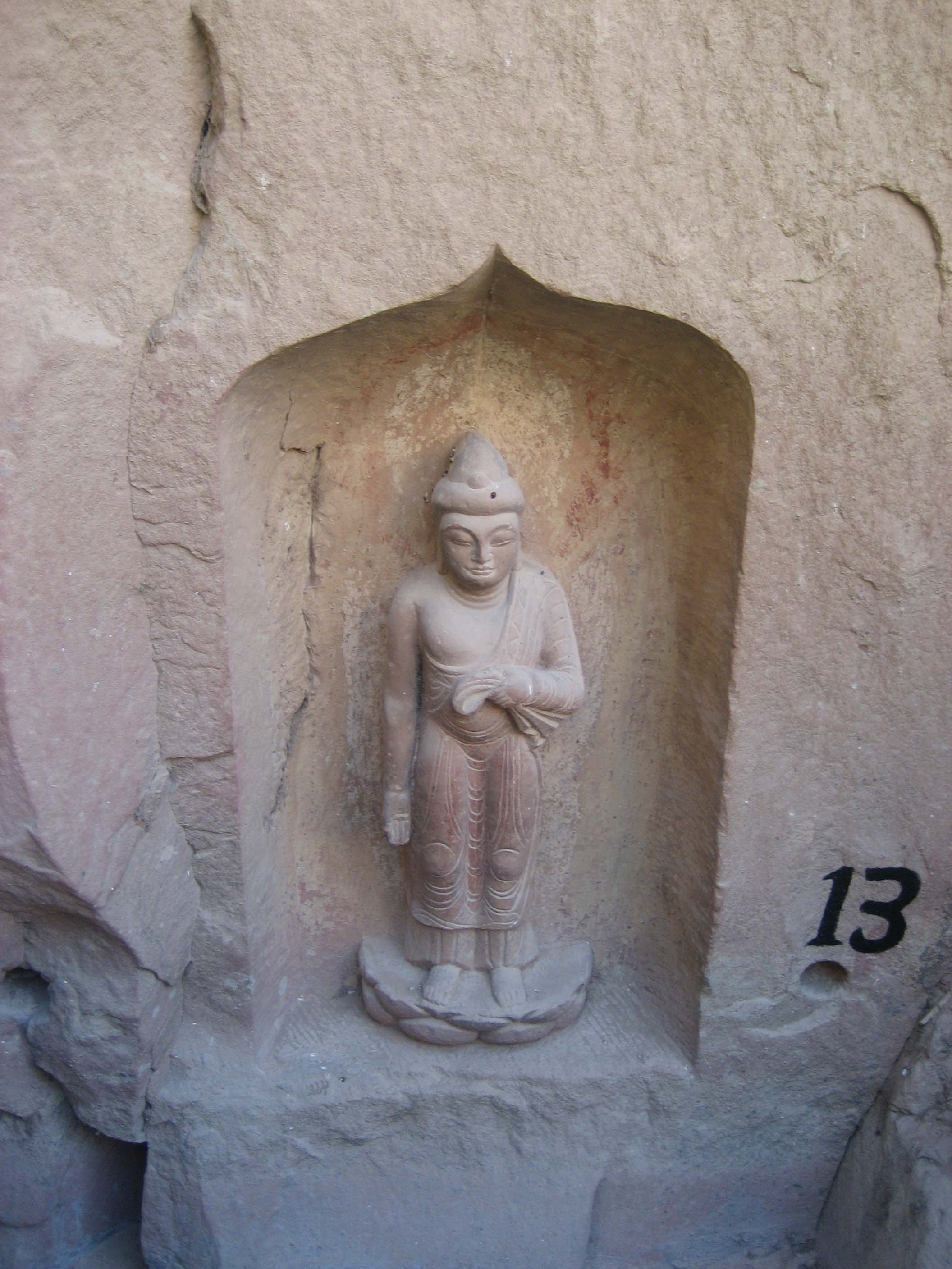 Bingling Caves Statue Carved Into Sandstone