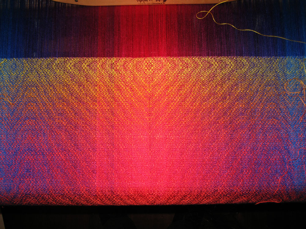 gradual color changes in handwoven shawl