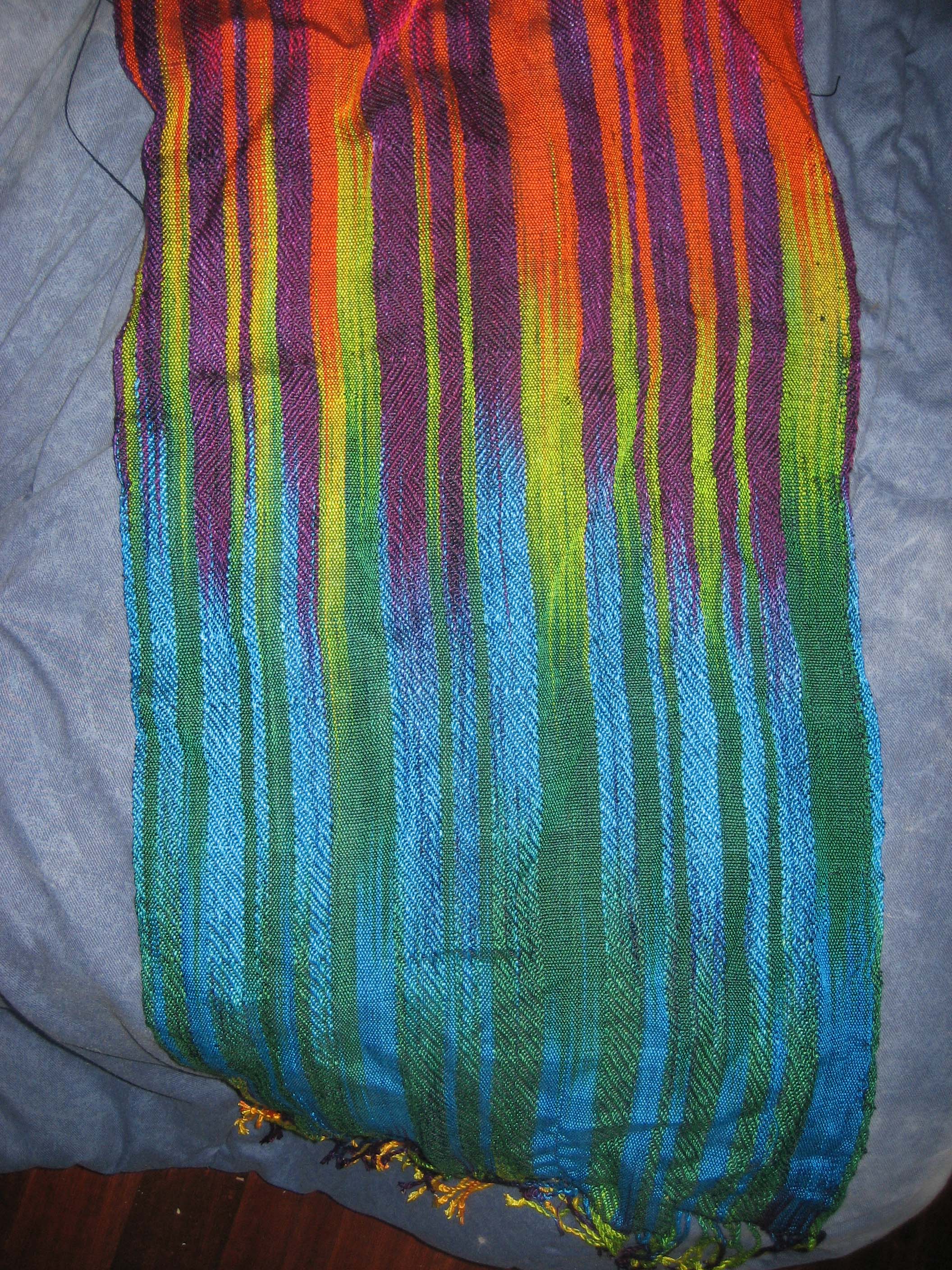 painted warp shawl closeup