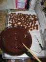 Chocolate and caramels waiting to be dipped