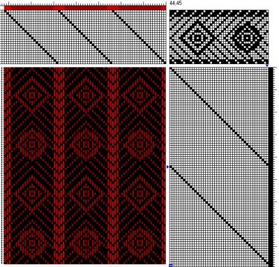 A circle and diamond striped weaving draft/pattern for my handwoven cashmere coat
