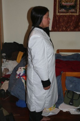 Panel style coat, side view