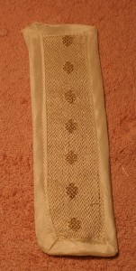 bookmark made from handwoven wedding dress fabric