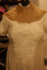 handwoven wedding dress, with lace, front view