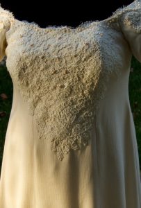 handwoven wedding dress, close-up view