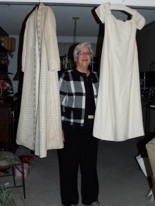 Sharon with the finished coat and dress