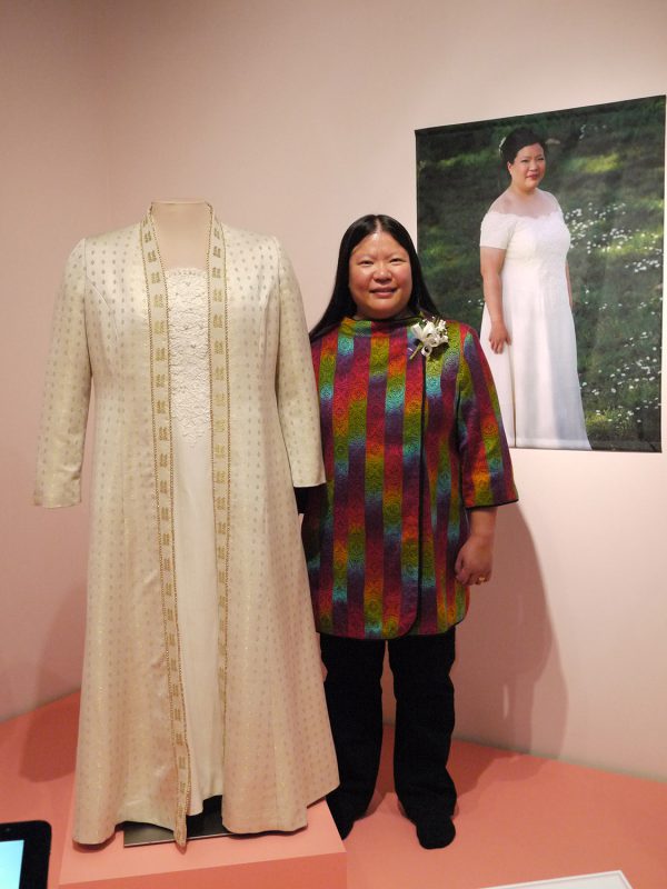 Me with my dress at the American Textile History Museum exhibit