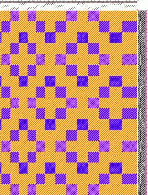 shaded twills, blue/purple, against an orange/gold 2/2 twill background
