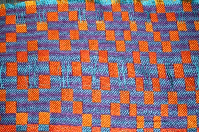 Wet-finished handwoven doubleweave sample, solid color warp and weft, back view