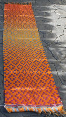 Second handwoven doubleweave shawl, orange side, full view