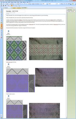 OneNote notebook page on woven shibori samples