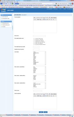 Screen shot of yarn entry form.  Click to load full size version, then click to zoom in.
