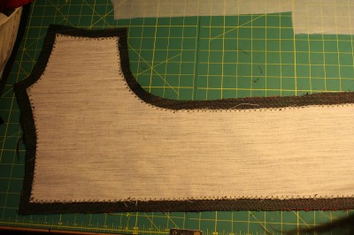 hair canvas interfacing, catchstitched to front facing
