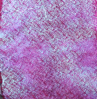 crepe weave, scrunch dyed in turquoise and purple fiber-reactive dyes, then scrunch dyed in fuchsia and burgundy acid dyes