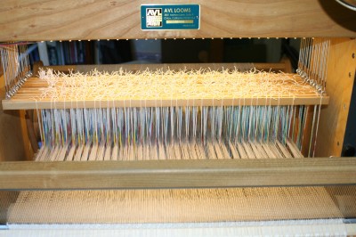 Loom, lit up by LED strip lights