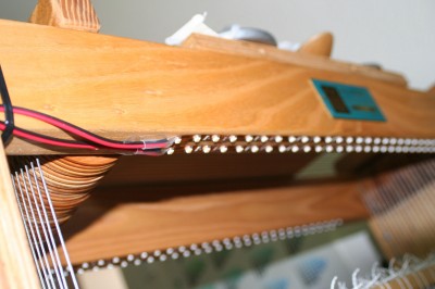 Closeup of LED strips on loom