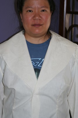 Second jacket muslin, showing the wide shawl collar