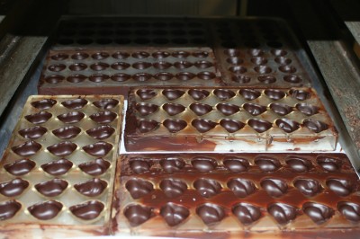 chocolate shells, still in the molds