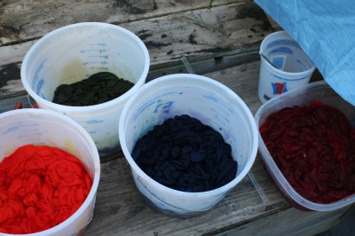 scrunch-dyed T-shirts, in process