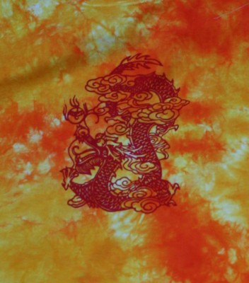 red dragon on flame-colored T-shirt