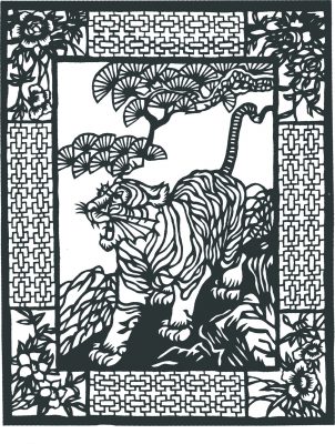 tiger, rectangular border