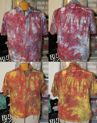 red and blue shirt, overdyed with golden yellow