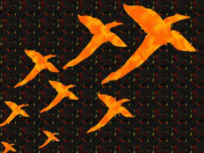 flock of phoenixes, phoenix fabric background