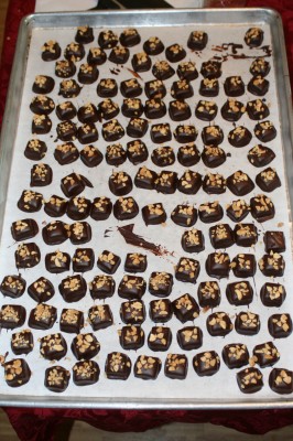 ginger-lime-chile caramels, topped with chopped peanuts