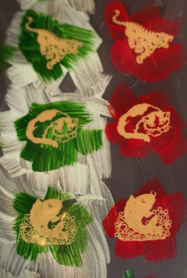 painted transfer sheets - red and green backgrounds