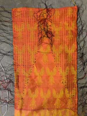 Tied sample for woven shibori to make crimp cloth