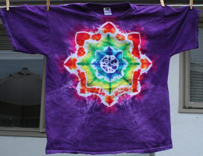 rainbow mandala on purple, XL t-shirt