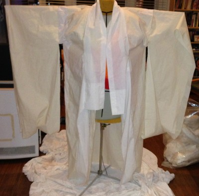 The finished muslin for Phoenix Rising kimono, front view, arms extended