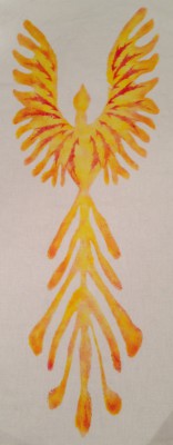 phoenix print, made by putting one stencil on top of another