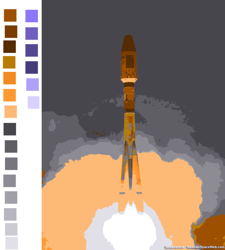 Soyuz launch, reduced to 22 colors without dithering
