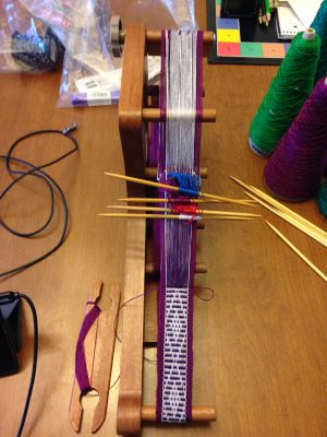 inkle loom with four heddle sticks