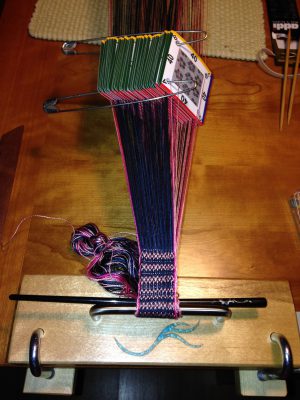 first inch of weaving on the card loom