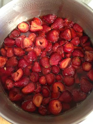 strawberries for strawberry rose geranium jam