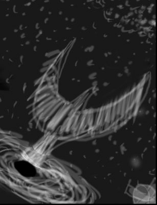 rough sketch of a phoenix rising out of a black hole