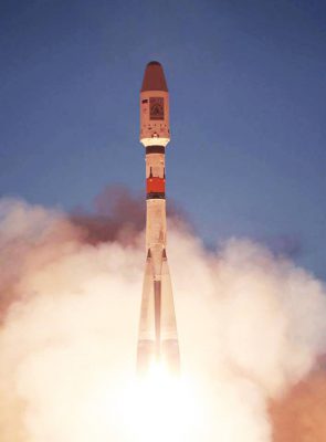 Retouched image of Soyuz launch