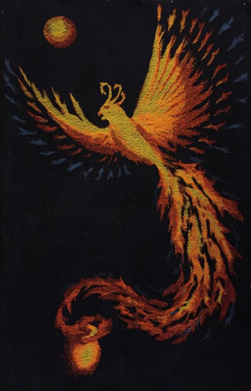 finished handwoven phoenix design