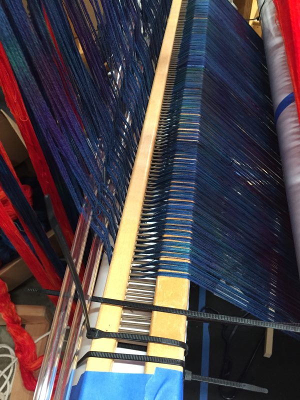 second blue warp going onto the loom