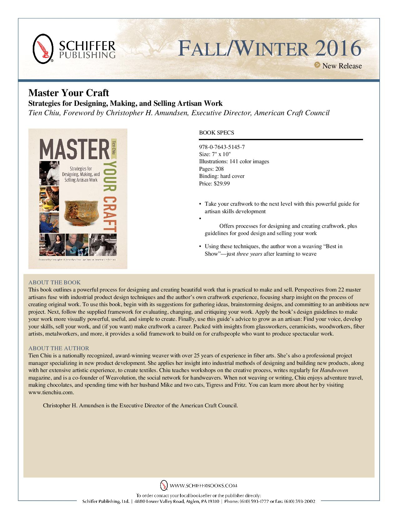 Sales flyer for Master Your Craft: Designing, Making, and Selling Artisan Work