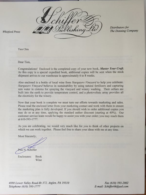 congratulatory letter from Pete Schiffer