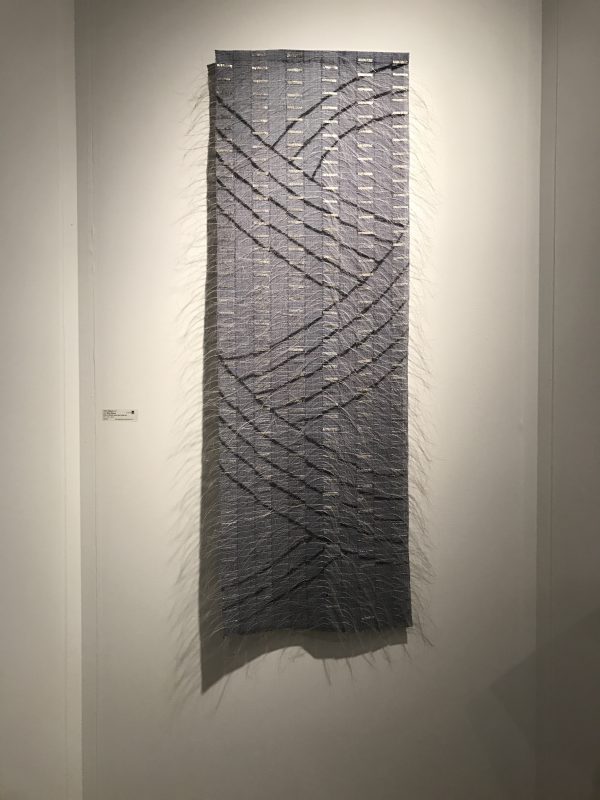 "Silver Waves" by Adela Akers, Browngrotta gallery. Linen, horsehair, paint, metal foil.
