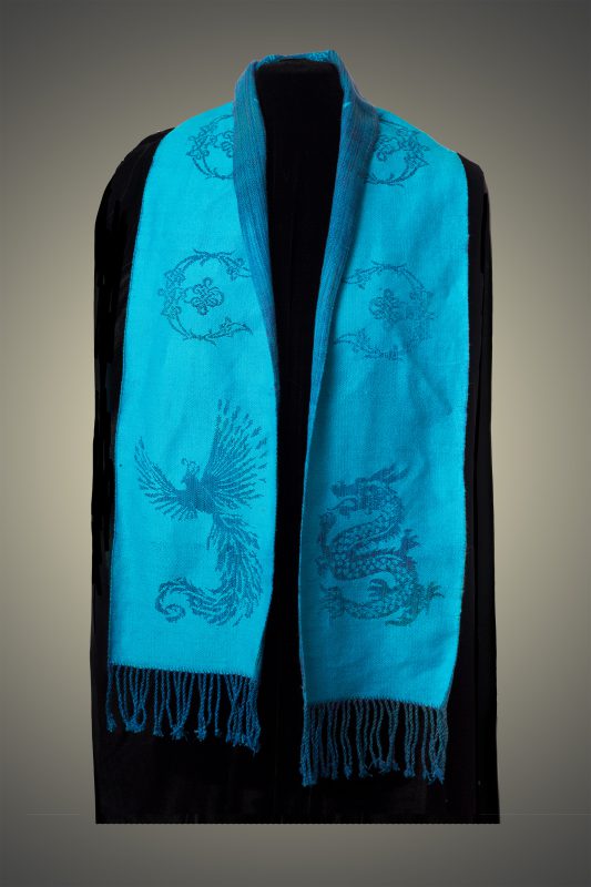 blue phoenix-dragon scarf, back side