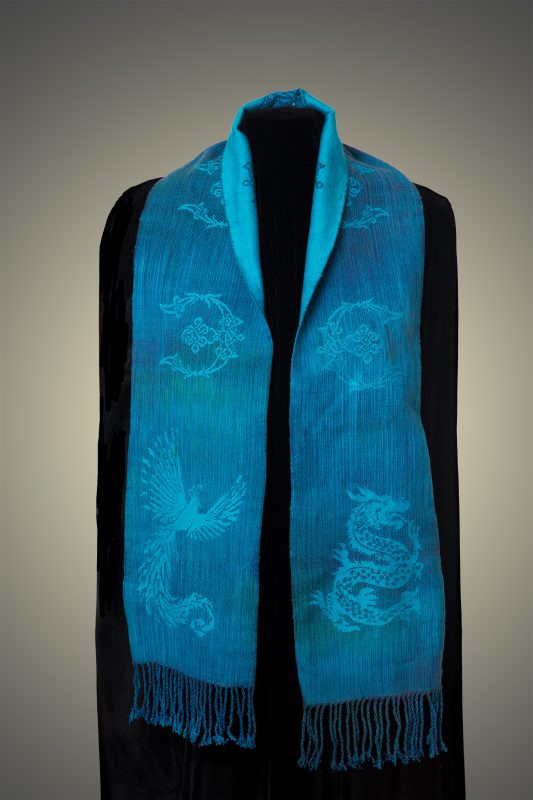 blue phoenix-dragon scarf, front side