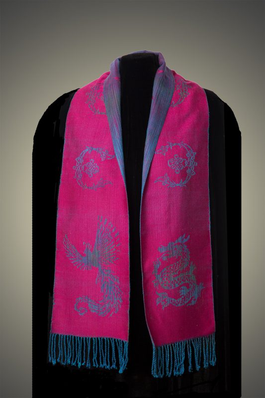 magenta phoenix-dragon scarf, back side